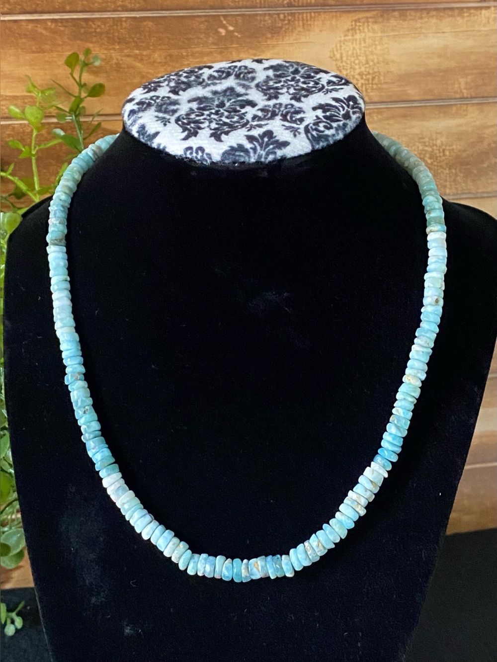 N2 Larimar heishi bead sterling silver necklace | size: 16” + 2” extender